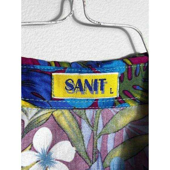 Vtg Hawaiian Shirt Sanit Size L 90s Colorful Cotton Hawaiian Button Down Shirt - Picture 4 of 8